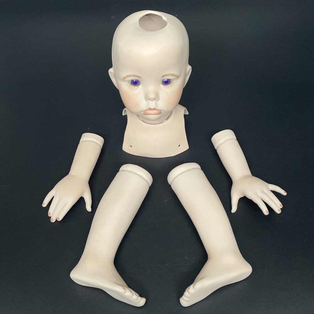 Vtg 80s Dianna Effner Porcelain Doll Part HILARY Head Purple Glass Eyes Arms Leg